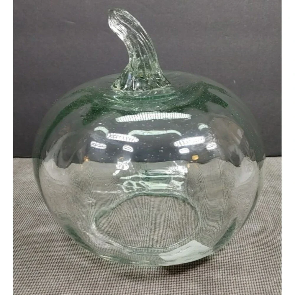 Pottery Barn Pumpkin Clear Recycled Glass Cloche Fall Harvest Décor 6”